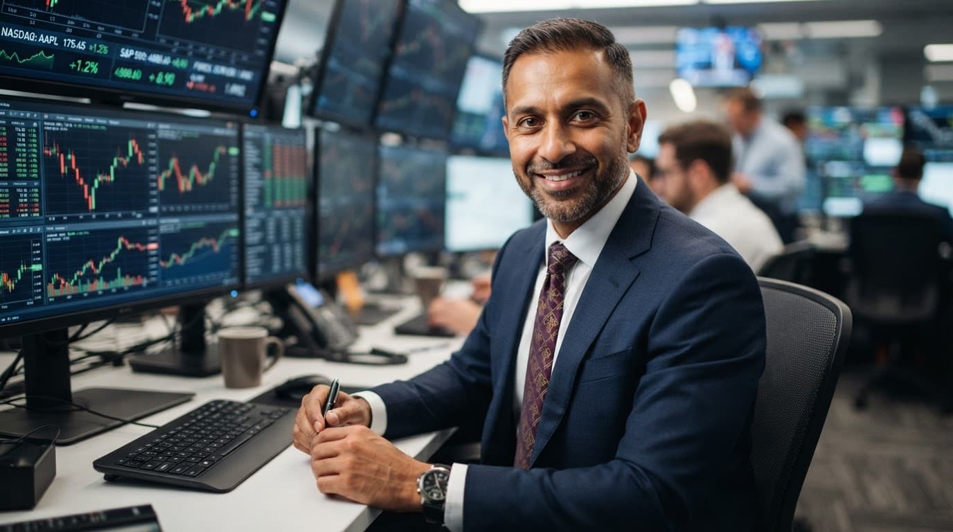 Adrian Vale in a professional trading workspace